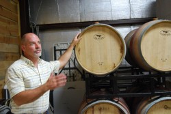 Landry Vineyards with barrel